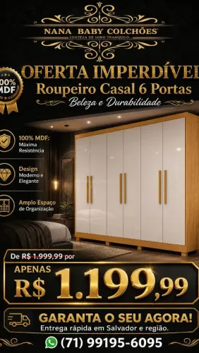 Roupeiro Casal 6 Portas 100% Mdf
