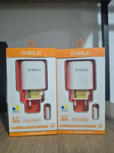 Kit Carregador + Cabo Marca A'Gold Compatível iPhone e Android