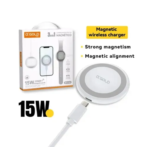 Carregador Indução Magnético 3 em 1 15W Agold