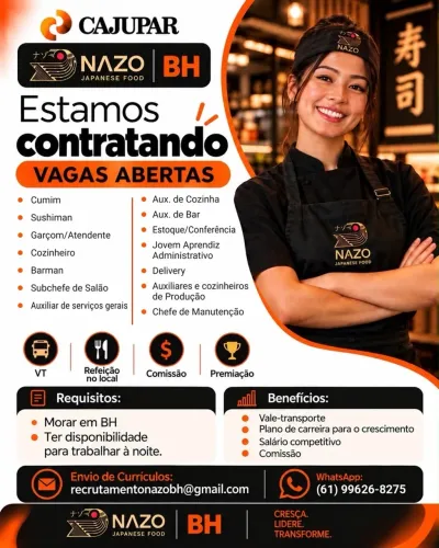 VAGAS RESTAURANTE BELO HORIZONTE