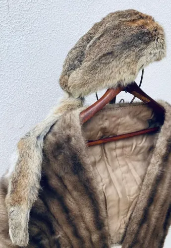 Conjunto Estola De Pele Vison Legitima Antiga + Chapeu