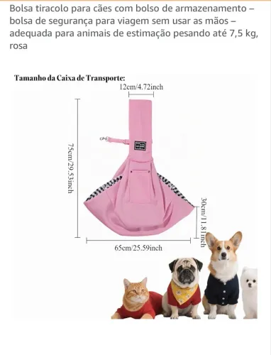 Bolsa para transporte de animal de estimação