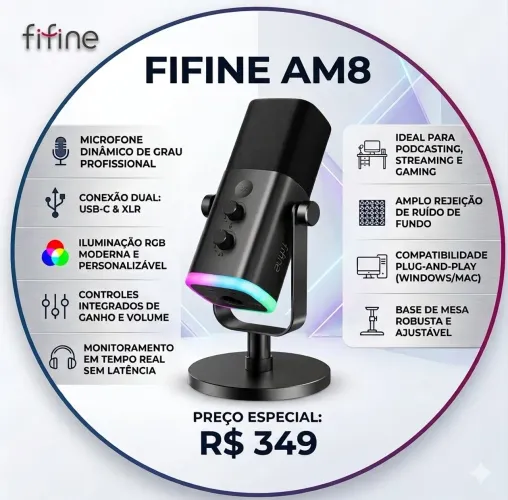 Microfone Live Fifine Am8 Premium (Original e Lacrado)