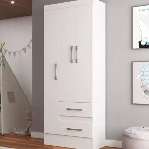 Guarda-roupa Infantil em mdf 3 Portas 2 Gavetas Cor Branco