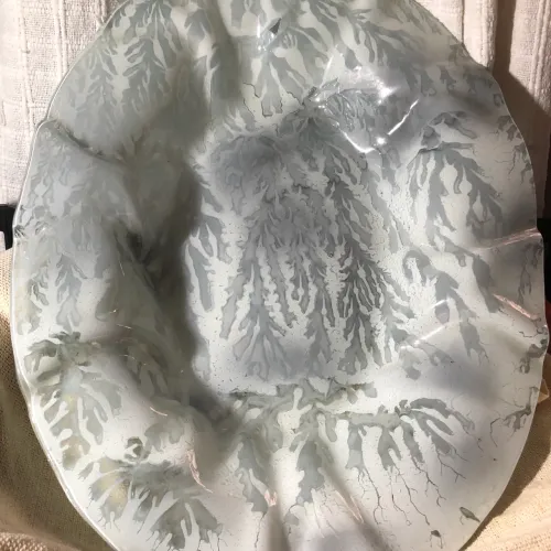 Saladeira/Fruteira em vidro decorado 40 cm bem antigaaa