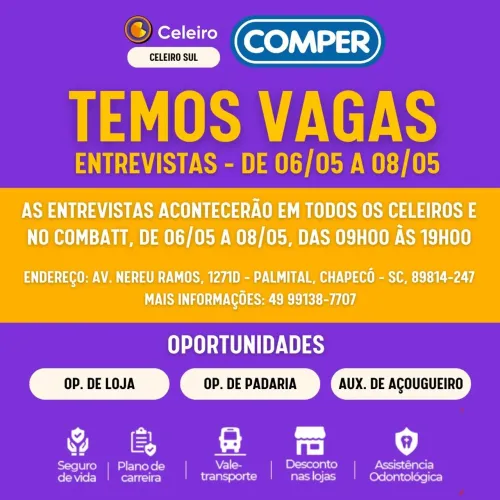 VAGAS DE EMPREGO CELEIRO E COMBATT CHAPECÓ