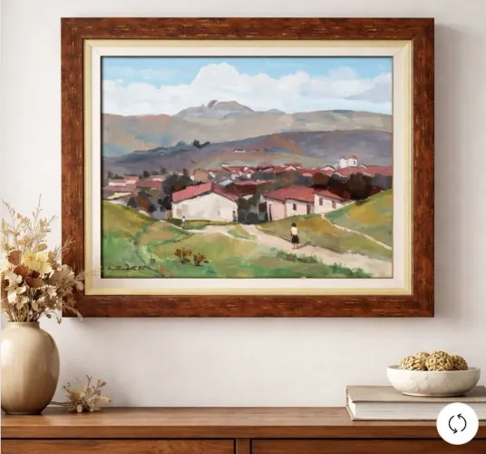 Óleo sobre tela de Bustamante Sá - "Paisagem de Ouro Preto, MG" (1973)