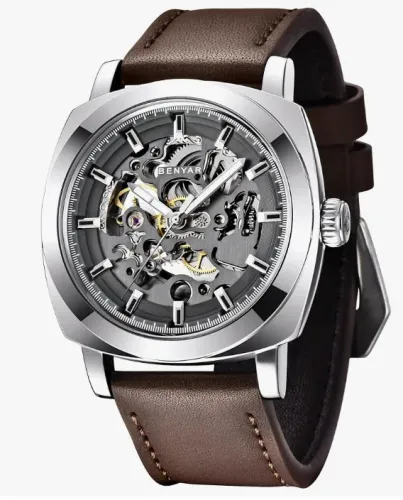 Relógio Benyar Skeeleton - 44mm - Automatico - pulseira de couro - Novo