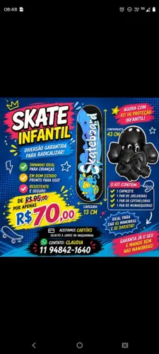 Skate Infantil com Kit de Proteção - Apenas R$70