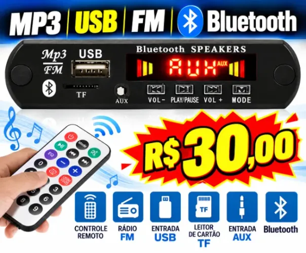 Placa MP3 bluetooth rádio FM usb pendrive