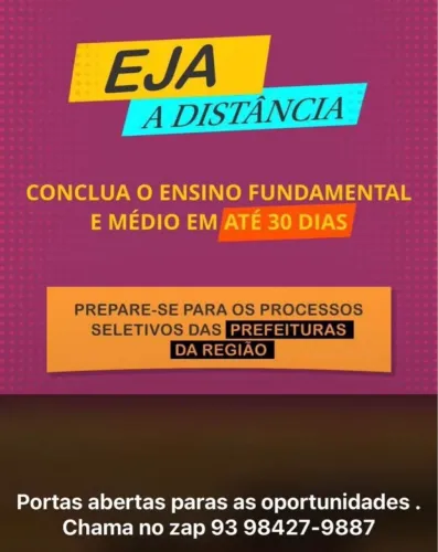 Ensino fundamental e médio em 30 dias.
