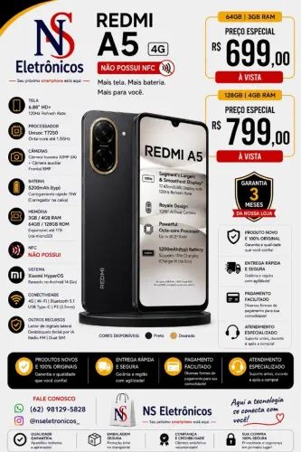Celular Smartphone Xiaomi Redmi A5 128GB / 4GB Dual Sim Global (COM CAPINHA E PELÍCULA DE