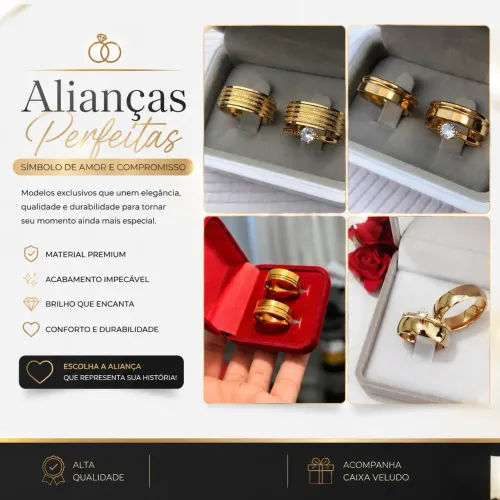 Alianças perfeitas símbolo de amor e compromisso - FSA 