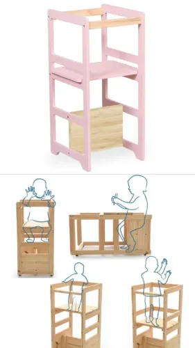 Torre de aprendizagem infantil (learning tower) em madeira