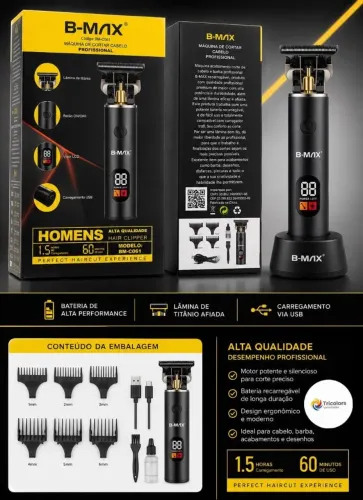 Maquina barbeador profissional cabelo e barba com visor de bateria BM-C061
