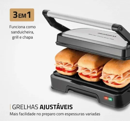 Vendo grill e sanduicheira 3 em 1 Mondial NOVA