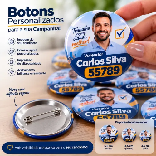 Broches Personalizados ? Campanha, política, escola, desenho