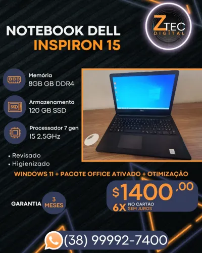 Notebook Dell Inspiron i5 / 8GB RAM / SSD 120GB / 6x Sem Juros