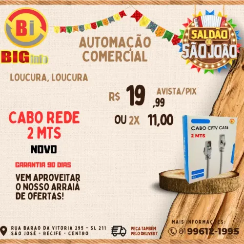 Cabo de Internet CAT6 RJ45 Ethernet Lan Giga 10/1000 2 Metros