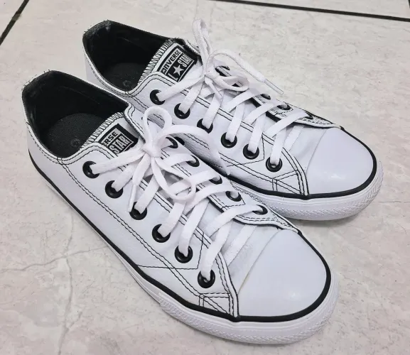 Converse All Star Chuck Taylor Original, Branco, Couro Legítimo, Ótimo Estado Feminino