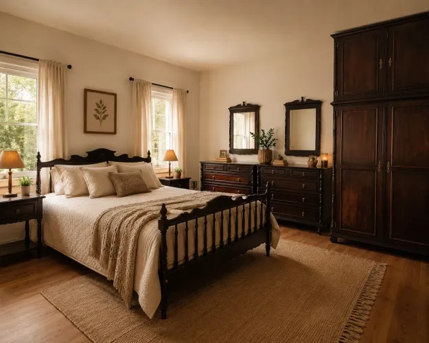 Jogo de quarto colonial em madeira maciça