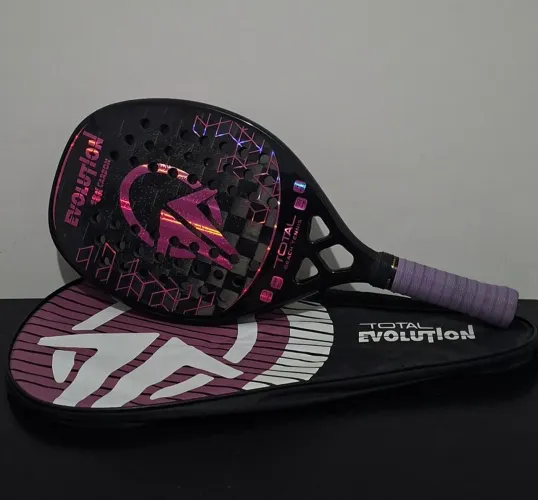 Raquete Beach Tennis Carbono 18k Total Evolution Violeta + Capa + Grip lilás