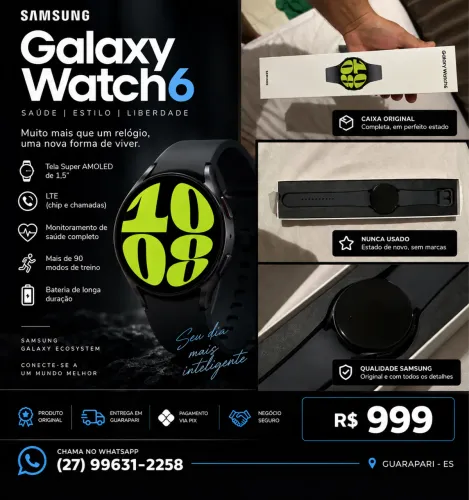 Samsung Galaxy Watch6 LTE 44mm - Novo, Nunca Usado