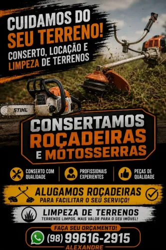 conserto de motosserras e roçadeiras/aluguel de roçadeiras.