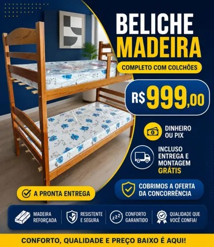 Beliche Madeira + 2 Colchões Espuma D20 Novo a Pronta Entrega 