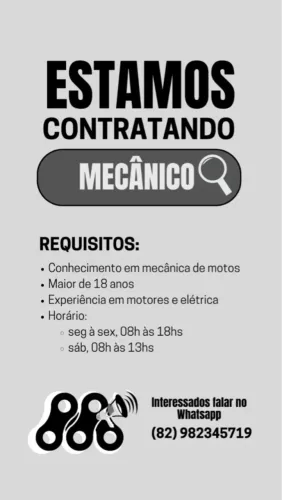 Contrata-se mecânico de motocicletas nível 2