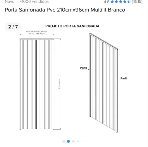 Porta Sanfonada Pvc 210cmx96cm Branco lacrada