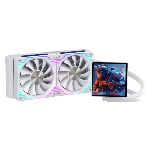 Water Cooler Round5 Zephyro White ARGB 240mm com Tela LCD 4 polegadas