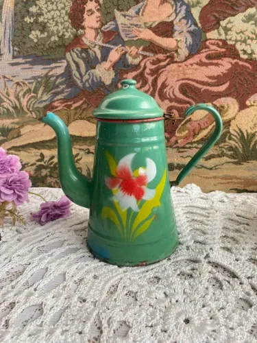 Bule em ágata esmaltado floral 20cm 