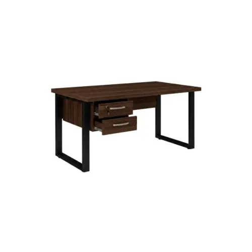 Mesa De Escritório Com Gavetas Pé Metálico Industrial Tampo Reforçado Louro Preto 25471