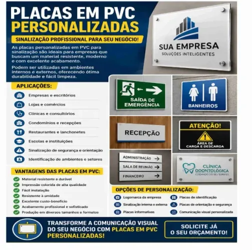 Placas personalizadas em pvc sinalização