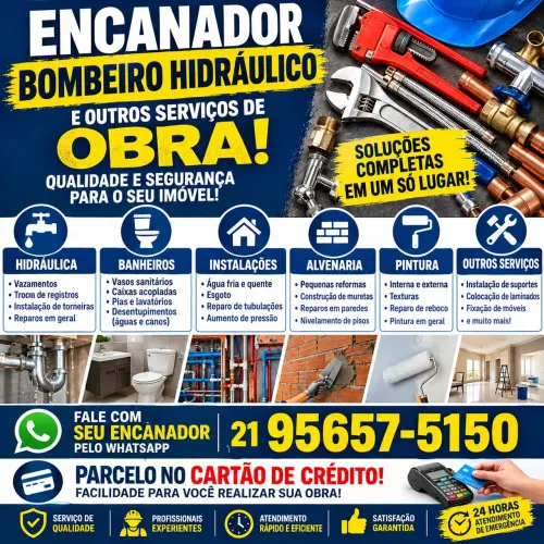 Bombeiro hidráulico encanador obras em geral atendimento Rio e Niterói