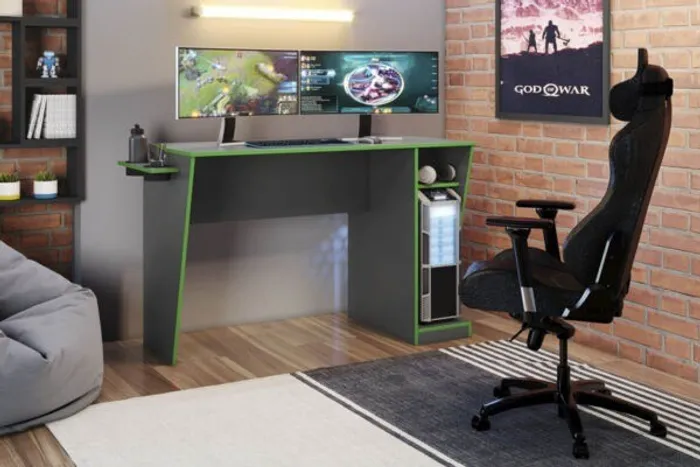 Mesa Gamer Grafite/Verde Cyber - Frete Grátis - Receba Hoje