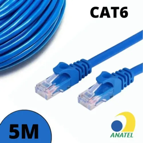 Cabo De Rede Cat6 5 Metros Lan Internet Crimpado Rj45 Azul