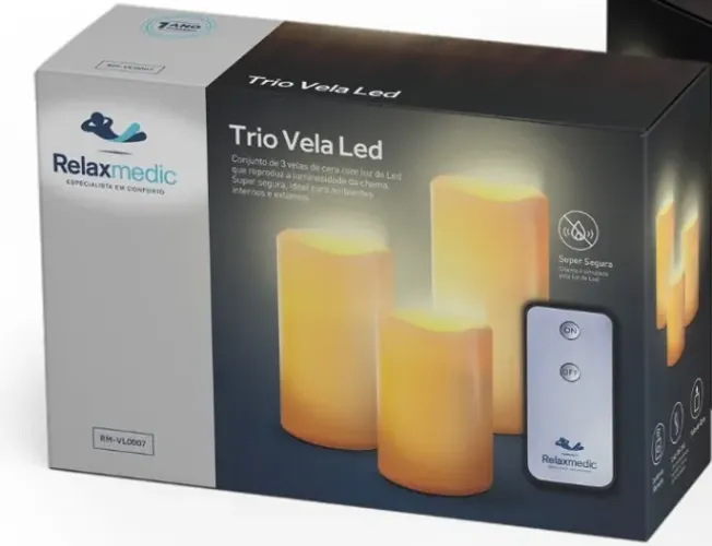 Vela Decorativa 3x Em Resina Led Com Controle Remoto