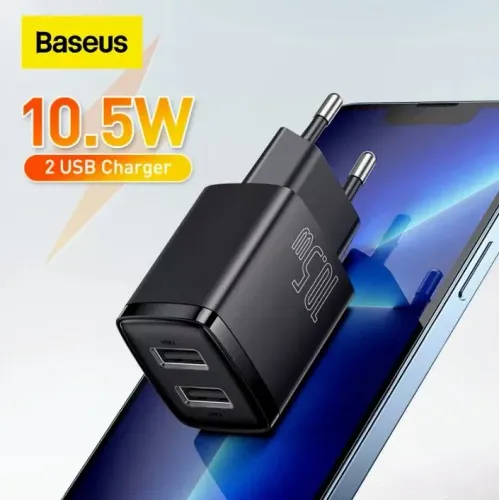 Carregador de parede Baseus 10.5W carga rápida 2 x USB-A (Novo)