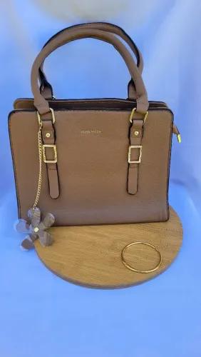 Bolsa grande cor cáqui com alça de mão e alça transversal removível - Nova