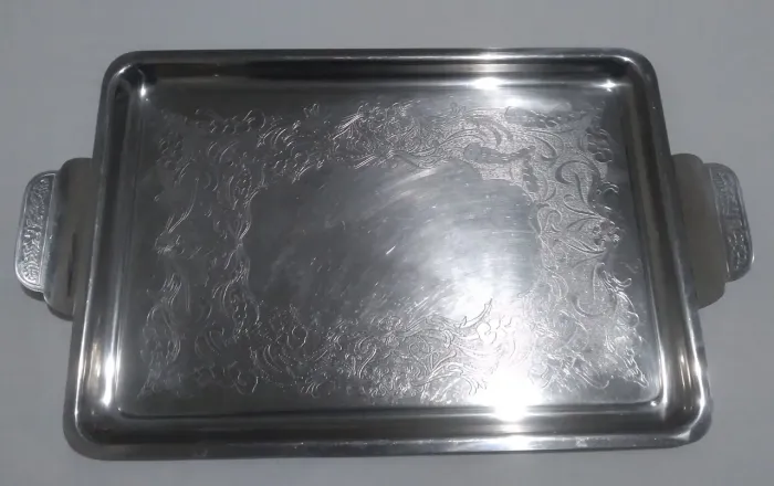 Bandeja Relíquia toda desenhada clássica grande de aço - 40x28 cm - Floresta BH