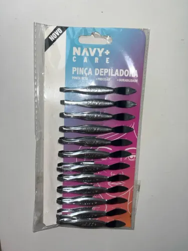 Pinça Depiladora Navy - Ponta Reta - Cartela com 12 unidades