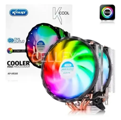 Air Cooler Processador Duplo Fan 120mm Led RGB. 4 Heat PiPes Intel e Amd 120w Kcool KP-VR3