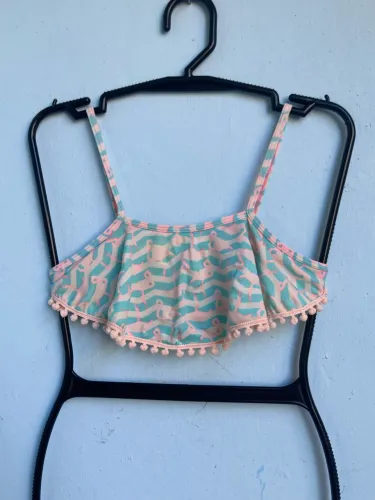 Parte de Cima Biquíni Estampado de Flamingo Rosa Claro, Tam P