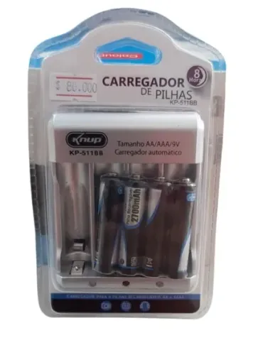 Carregador De Pilhas Recarregável + 4 Pilhas Aaa Bivolt