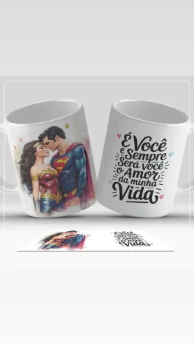 Caneca Casal Super-Heróis Wonder Woman e Superman
