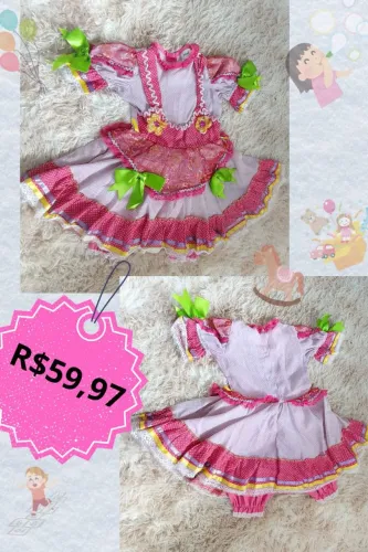 Vestido Festa Junina Infantil Rosa com Detalhes