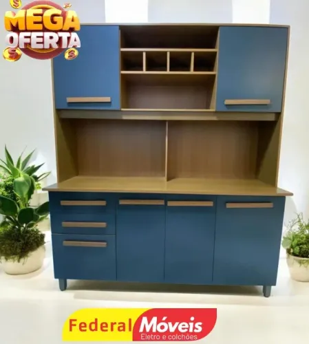 Armário de Cozinha 100% MDF Cor Azul (ENTRE EM CONTATO CONOSCO)
