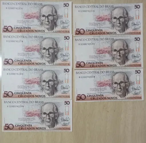 SEQUÊNCIA DE CÉDULAS: 50 CRUZADOS NOVOS - 7 UNIDADES